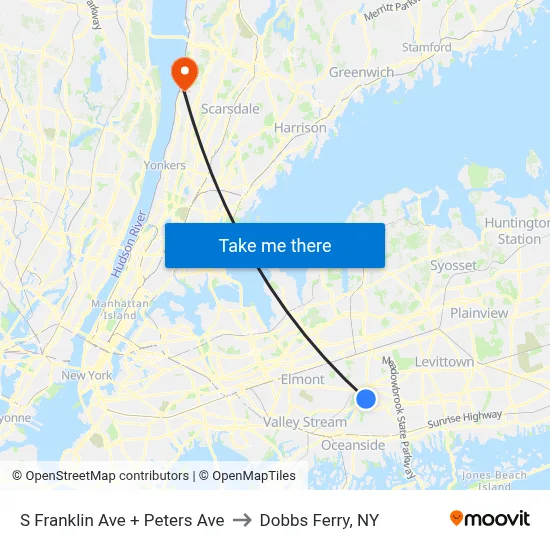 S Franklin Ave + Peters Ave to Dobbs Ferry, NY map