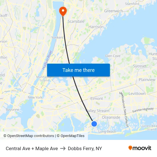 Central Ave + Maple Ave to Dobbs Ferry, NY map