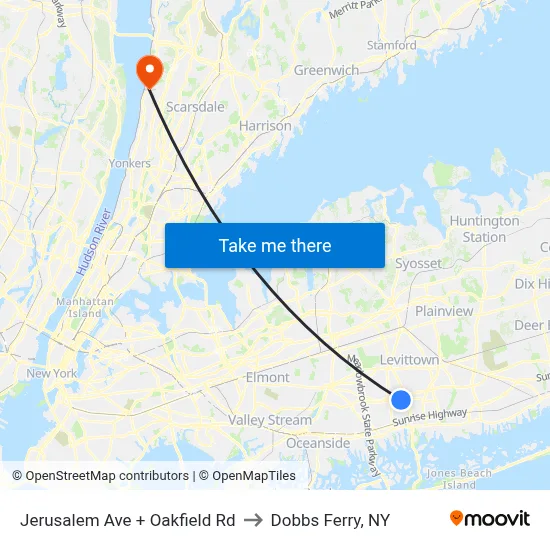 Jerusalem Ave + Oakfield Rd to Dobbs Ferry, NY map