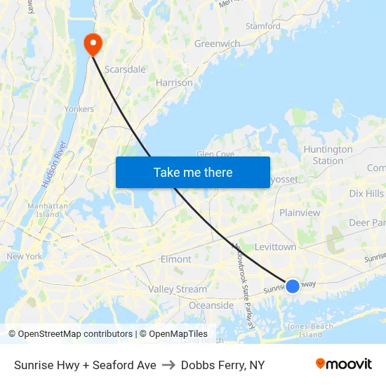 Sunrise Hwy + Seaford Ave to Dobbs Ferry, NY map