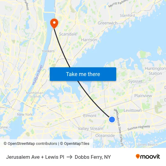 Jerusalem Ave + Lewis Pl to Dobbs Ferry, NY map