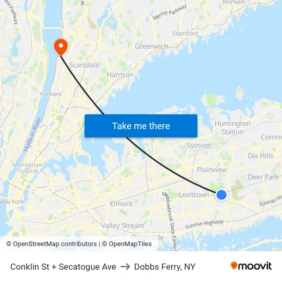 Conklin St + Secatogue Ave to Dobbs Ferry, NY map