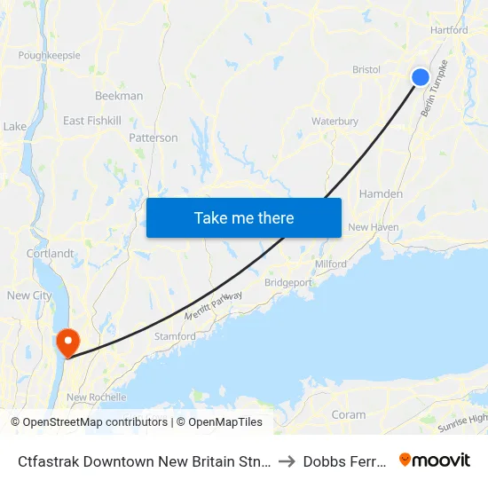 Ctfastrak Downtown New Britain Stn @ Bay B to Dobbs Ferry, NY map