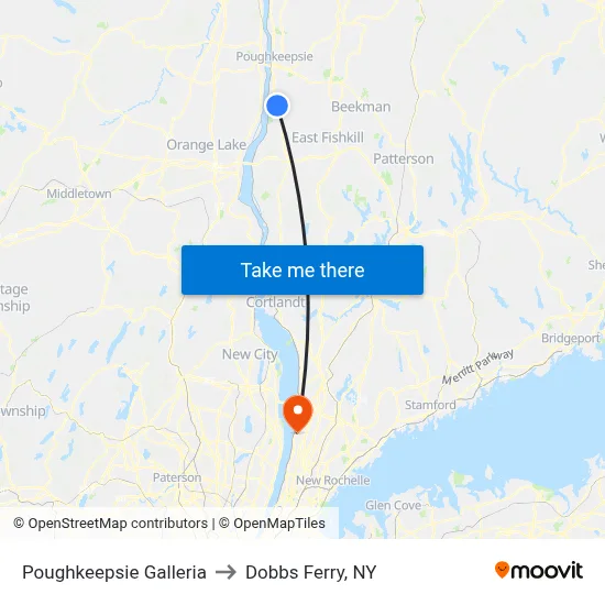 Poughkeepsie Galleria to Dobbs Ferry, NY map