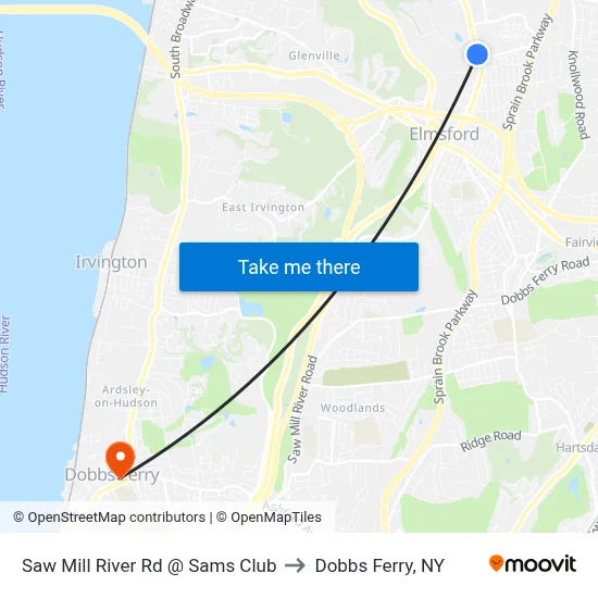 Saw Mill River Rd @ Sams Club to Dobbs Ferry, NY map