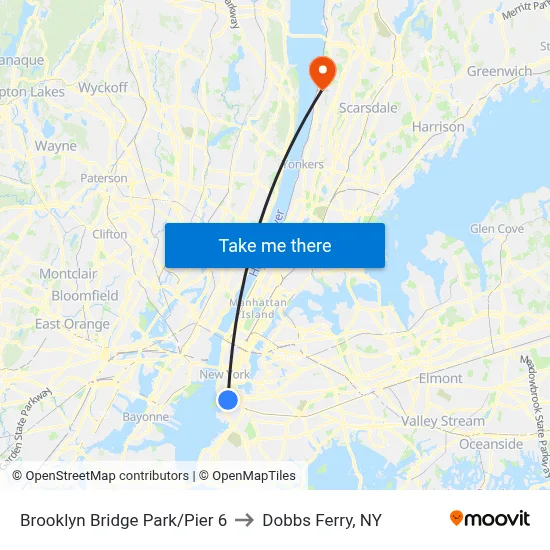 Brooklyn Bridge Park/Pier 6 to Dobbs Ferry, NY map
