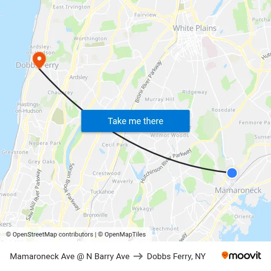 Mamaroneck Ave @ N Barry Ave to Dobbs Ferry, NY map
