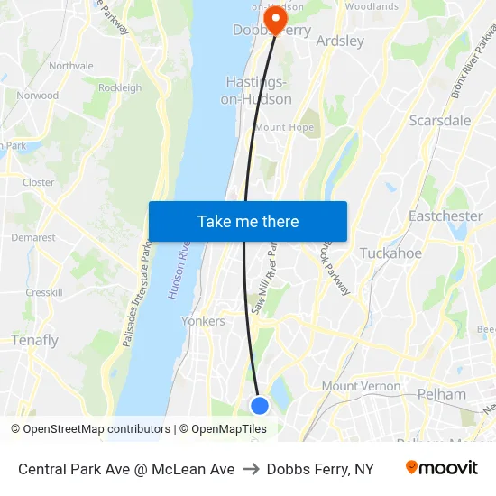 Central Park Ave @ McLean Ave to Dobbs Ferry, NY map