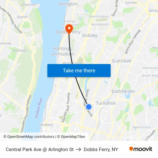 Central Park Ave @ Arlington St to Dobbs Ferry, NY map