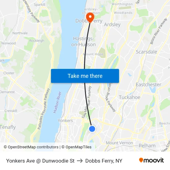 Yonkers Ave @ Dunwoodie St to Dobbs Ferry, NY map