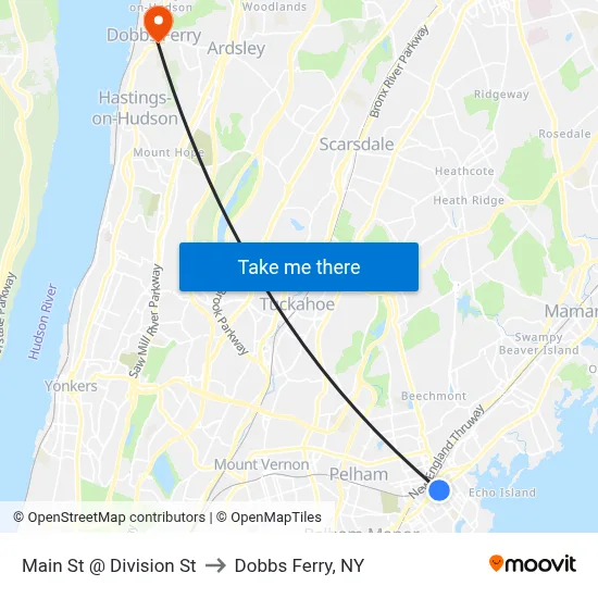 Main St @ Division St to Dobbs Ferry, NY map
