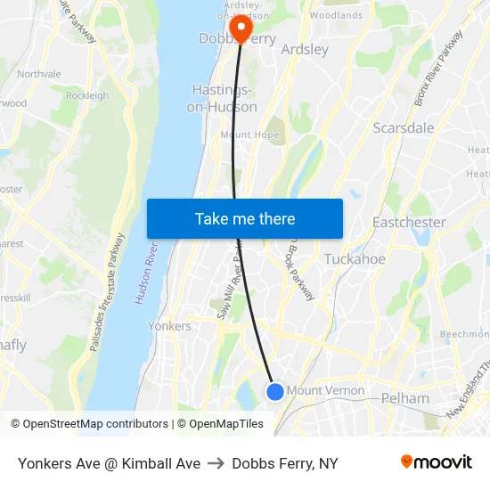 Yonkers Ave @ Kimball Ave to Dobbs Ferry, NY map