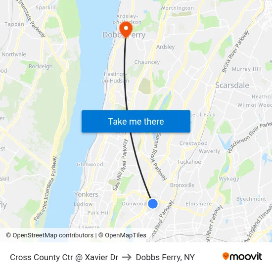Cross County Ctr @ Xavier Dr to Dobbs Ferry, NY map