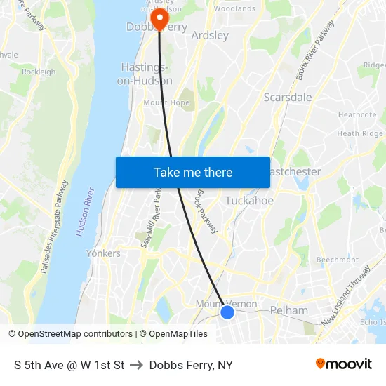 S 5th Ave @ W 1st St to Dobbs Ferry, NY map