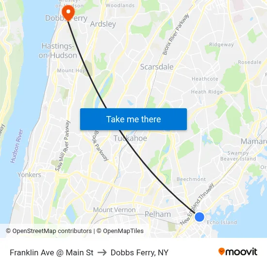 Franklin Ave @ Main St to Dobbs Ferry, NY map