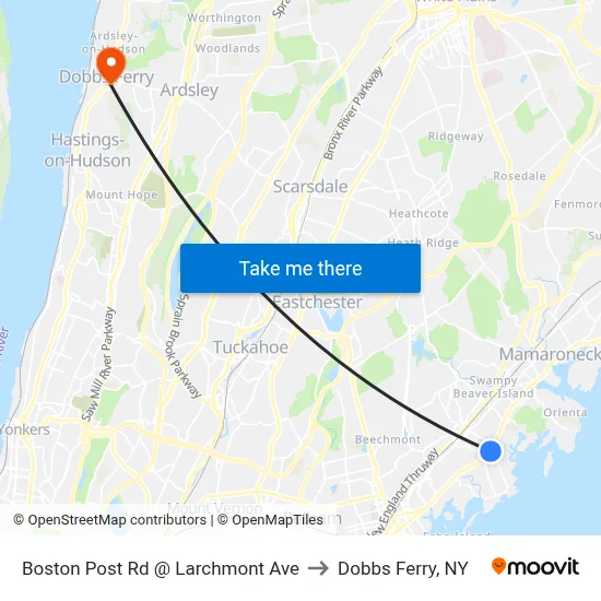 Boston Post Rd @ Larchmont Ave to Dobbs Ferry, NY map