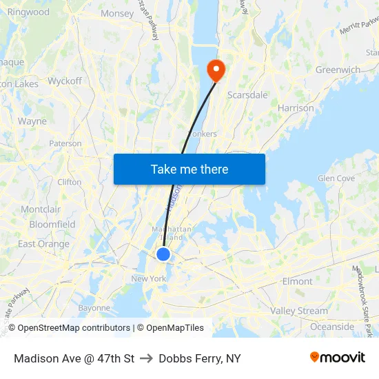 Madison Ave @ 47th St to Dobbs Ferry, NY map