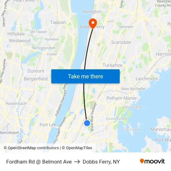 Fordham Rd @ Belmont Ave to Dobbs Ferry, NY map
