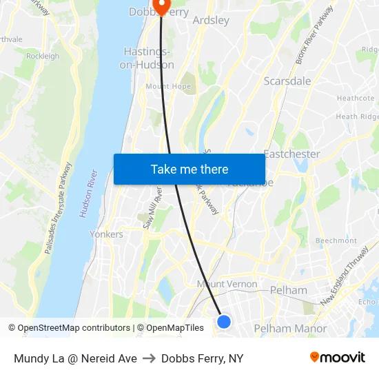 Mundy La @ Nereid Ave to Dobbs Ferry, NY map
