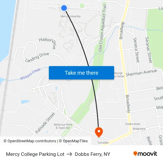 Mercy College Parking Lot to Dobbs Ferry, NY map