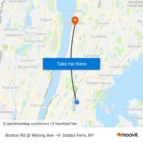 Boston Rd @ Waring Ave to Dobbs Ferry, NY map