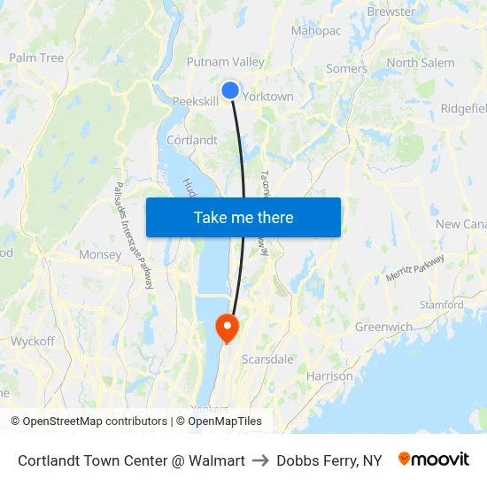 Cortlandt Town Center @ Walmart to Dobbs Ferry, NY map