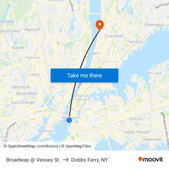 Broadway @ Vessey St. to Dobbs Ferry, NY map