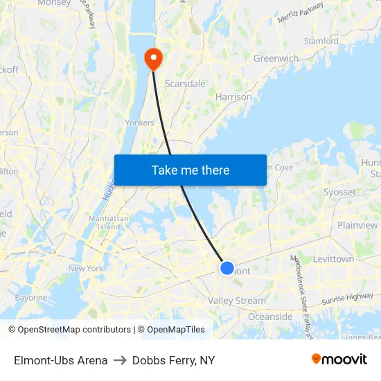 Elmont-Ubs Arena to Dobbs Ferry, NY map