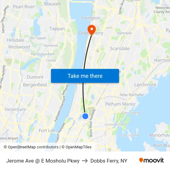 Jerome Ave @ E Mosholu Pkwy to Dobbs Ferry, NY map