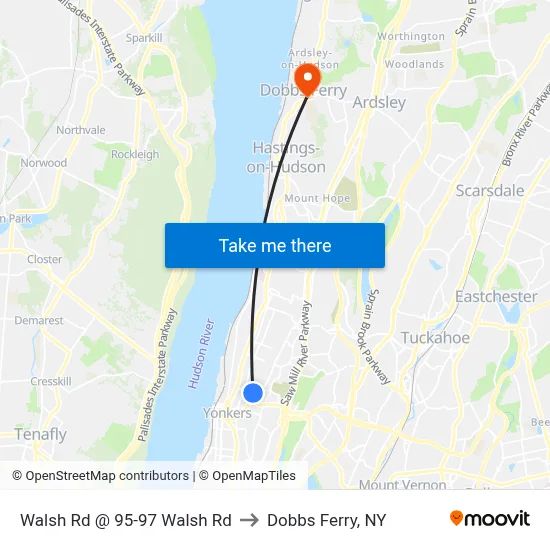 Walsh Rd @ 95-97 Walsh Rd to Dobbs Ferry, NY map