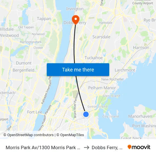 Morris Park Av/1300 Morris Park Av to Dobbs Ferry, NY map