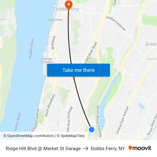 Ridge Hill Blvd @ Market St Garage to Dobbs Ferry, NY map