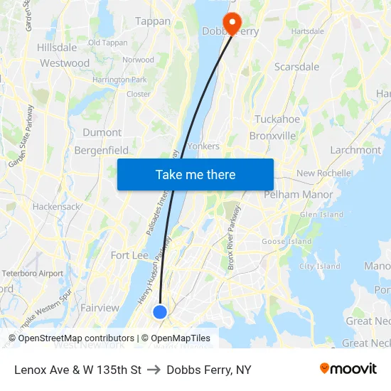 Lenox Ave & W 135th St to Dobbs Ferry, NY map