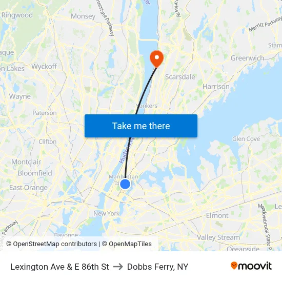 Lexington Ave & E 86th St to Dobbs Ferry, NY map