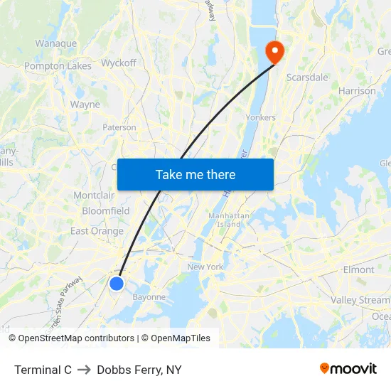 Terminal C to Dobbs Ferry, NY map
