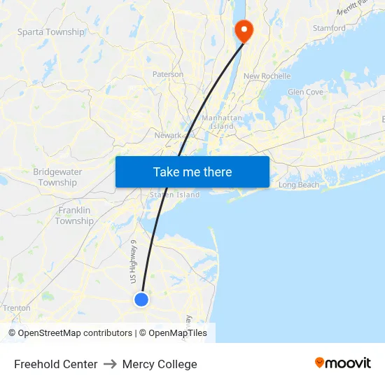 Freehold Center to Mercy College map
