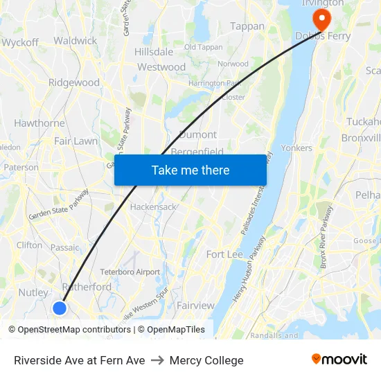 Riverside Ave at Fern Ave to Mercy College map