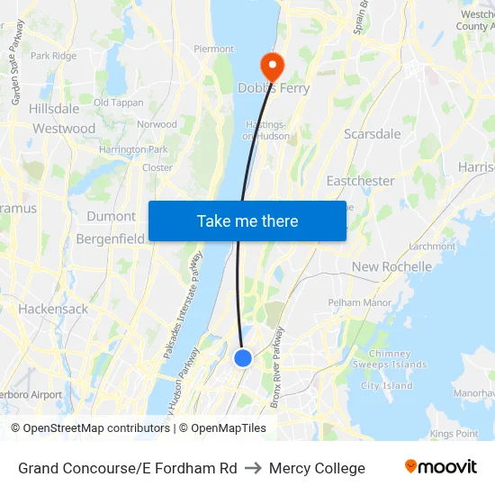Grand Concourse/E Fordham Rd to Mercy College map