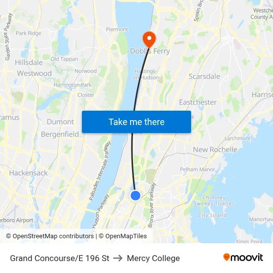 Grand Concourse/E 196 St to Mercy College map