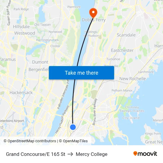 Grand Concourse/E 165 St to Mercy College map