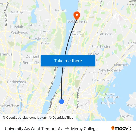 University Av/West Tremont Av to Mercy College map