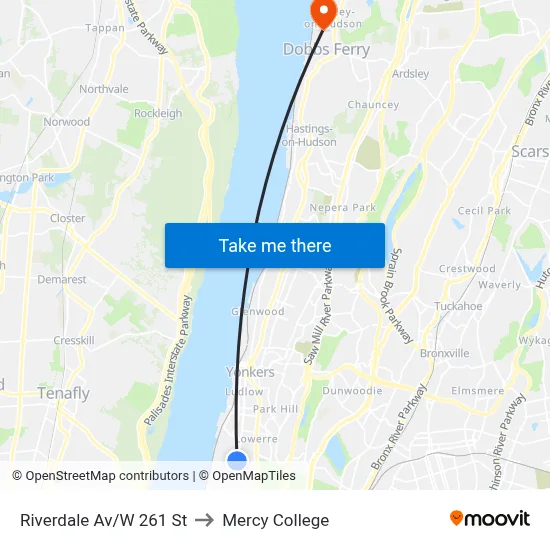 Riverdale Av/W 261 St to Mercy College map