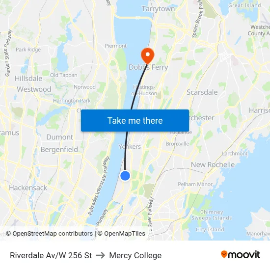 Riverdale Av/W 256 St to Mercy College map