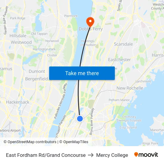 East Fordham Rd/Grand Concourse to Mercy College map