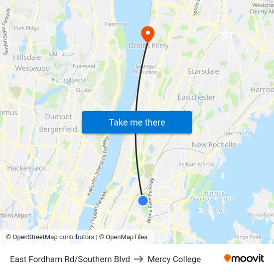 East Fordham Rd/Southern Blvd to Mercy College map