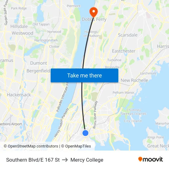 Southern Blvd/E 167 St to Mercy College map