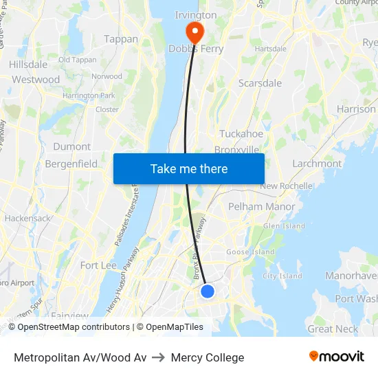 Metropolitan Av/Wood Av to Mercy College map