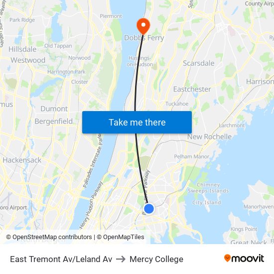East Tremont Av/Leland Av to Mercy College map