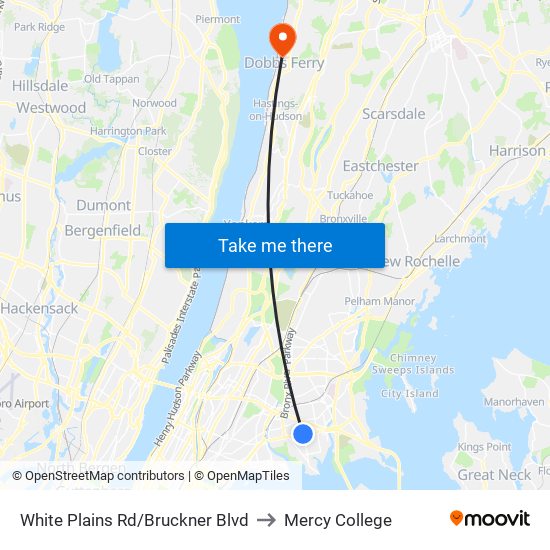 White Plains Rd/Bruckner Blvd to Mercy College map