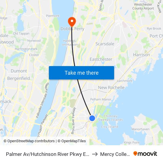 Palmer Av/Hutchinson River Pkwy East to Mercy College map